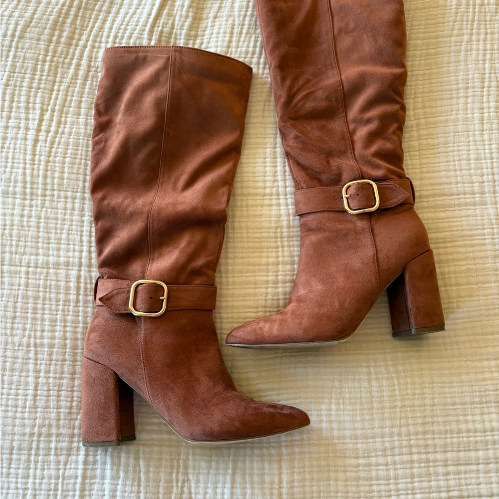 Brown Faux Suede Knee-High Boots